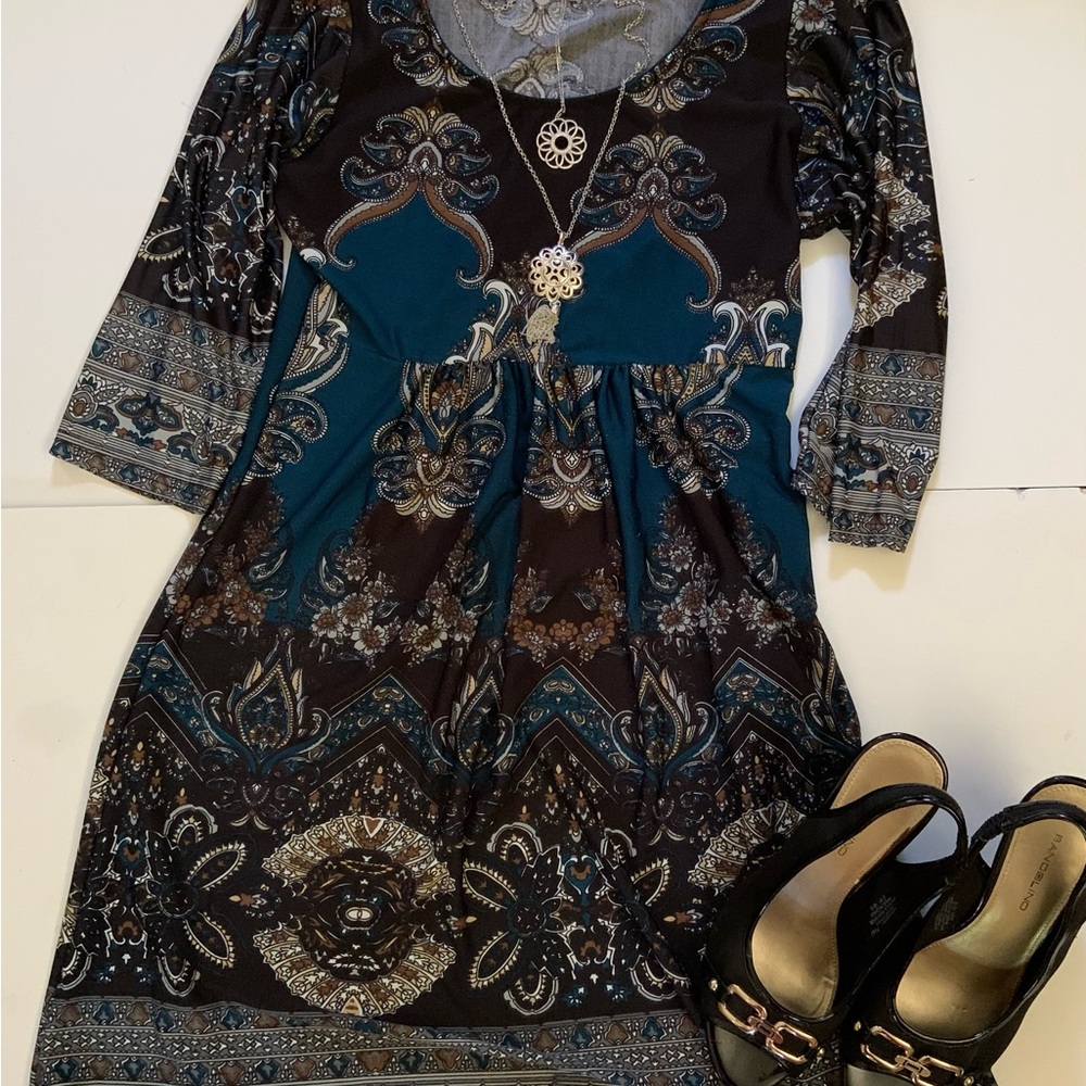 Reborn Teal and Black Long Sleeve Dress